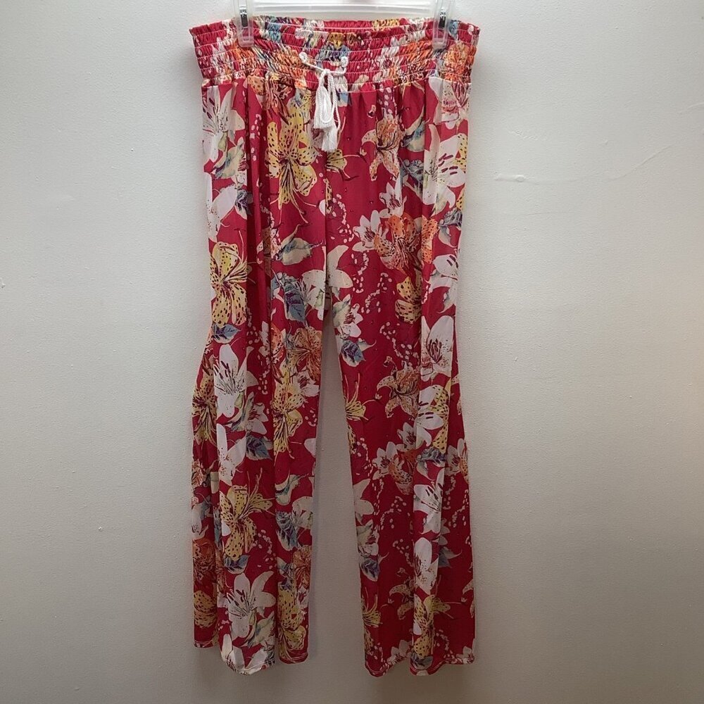 West Loop Size Large Hawaiian Floral Wide Leg Palazzo Pants Beachwear. New